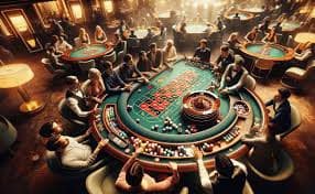 Live-dealer table interface showing stake range and active players